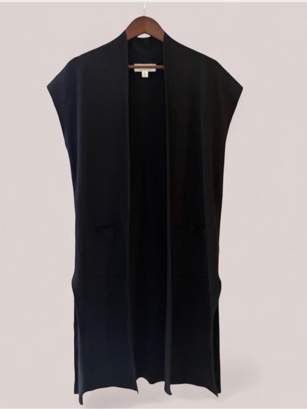 Magaschoni Black Sleeveless Long Open Cardigan